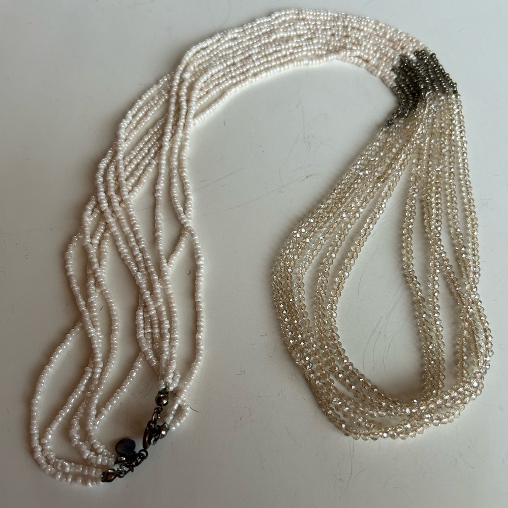 16” Loft white and silver seed bead crystal necklace 5 strand statement